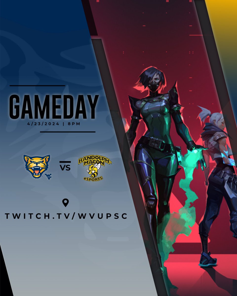 WVUPSCEsports's tweet photo. It's championship day for our Valorant team in the ECAC! 
🆚Randolf-Macon College
🎮Valorant
🕗8:00 PM
📺https://t.co/NLPoWyhUkQ https://t.co/ItBXR2rLZ7