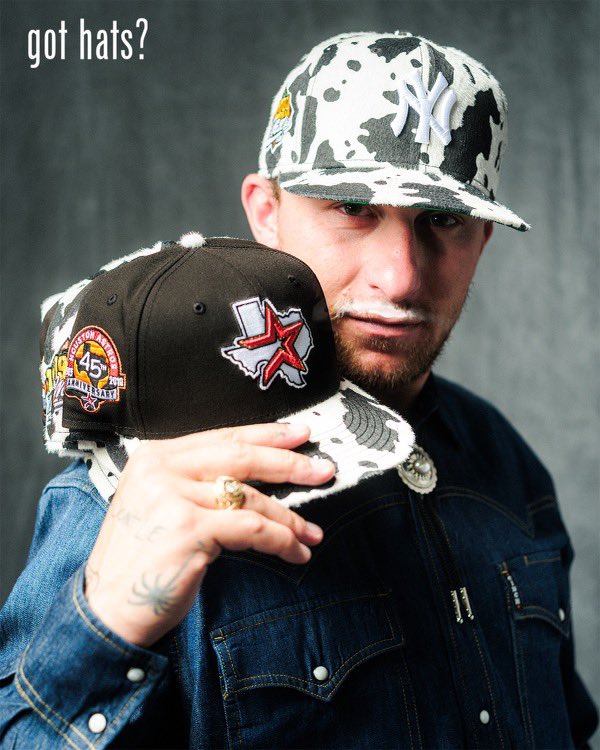 HatClub's tweet photo. Got hats? @JManziel2 for Hat Club Cattle Pack! 🐮

Cattle Pack comes in 2 exclusive styles both featuring a faux cow fur material. Dropping this Thursday at 11am PST/2pm EST. 

Which glass are you drankin from? 🥛

https://t.co/DgXw95CZMH https://t.co/axqdIsk26a