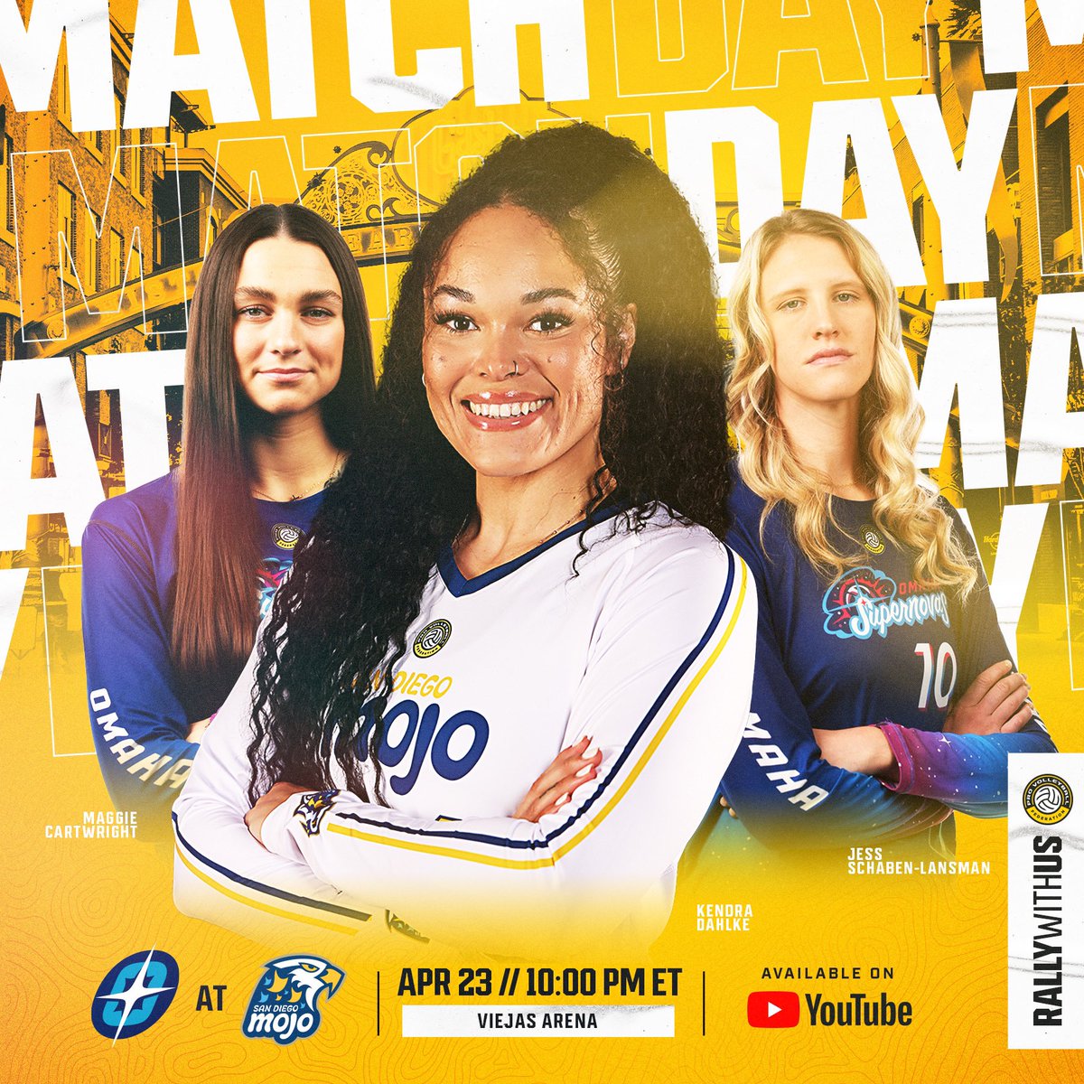 MATCH DAY! The @sandiegomojo host the @OmahaSupernovas tonight, 10:00 p.m. ET. 📺 @youtube #RealProVolleyball #ProVolleyball