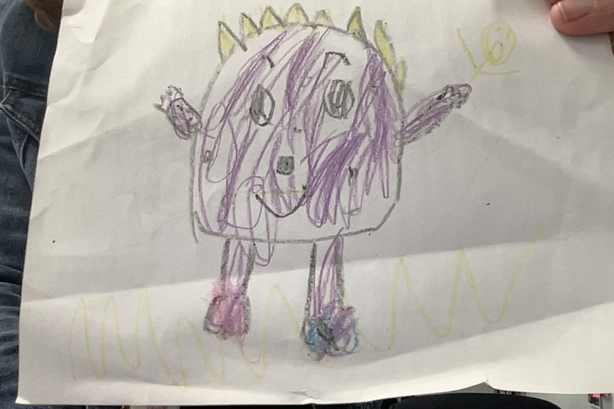 Art from a PreK student today! 🥰😈🤩 They're always so grateful when Dennis doesn't eat them 😂