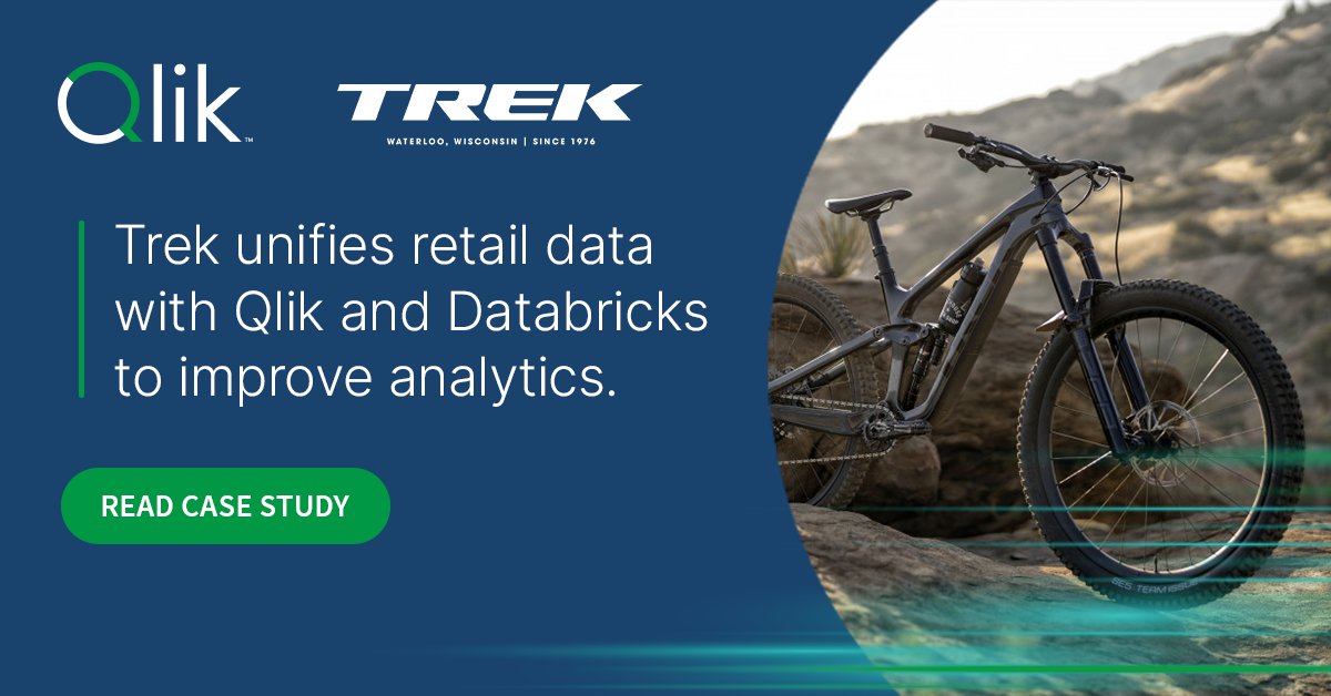 With the help of Qlik and @Databricks, #QlikCustomer @TrekBikes is able to unify retail data from around the globe 🚴‍♂️ Discover how they transformed their data processing and saw a 3x increase in daily data refreshes: bit.ly/3VYEWO5