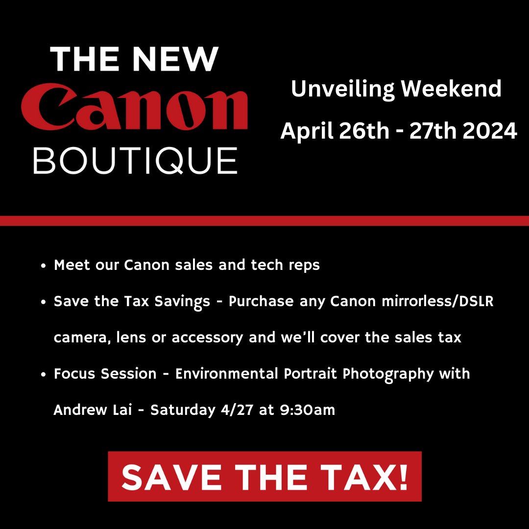We're counting down the days until The Canon Boutique at Bergen County Camera unveiling weekend!

Learn more: blog.bergencountycamera.com/2024/04/new-ca…

#bergencountycamera #shoplocal #shopsmallbusiness #canon #photography #newjersey #canonphotography #landscapephotography #wideangle #canonrf