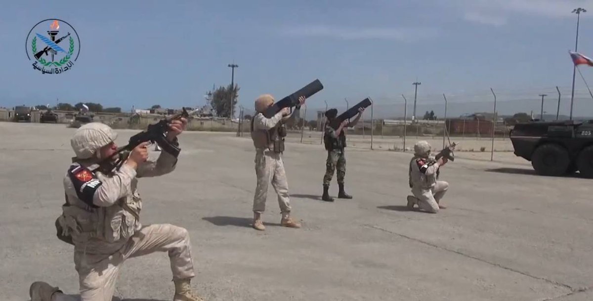 Syrian and Russian soldiers with anti-drone guns during training in Tartus.