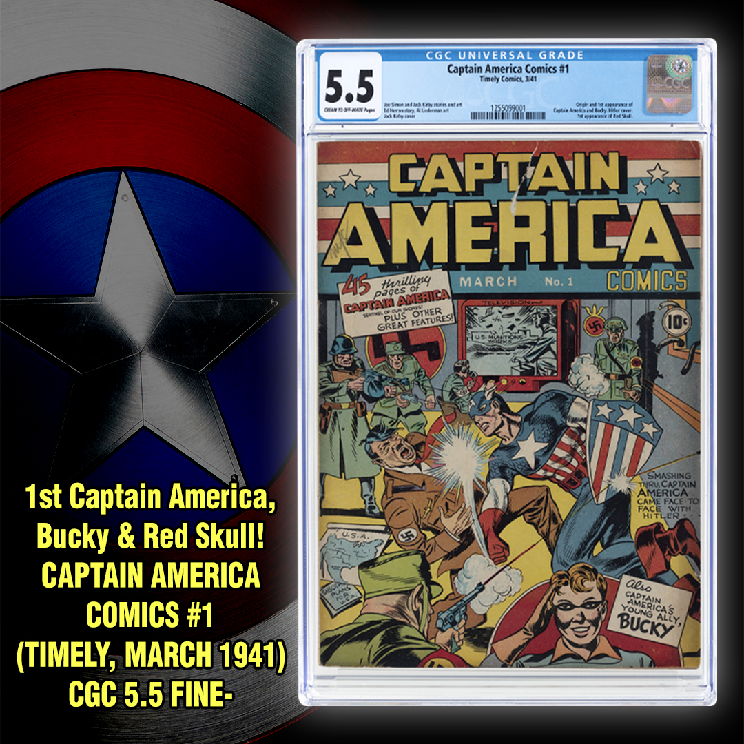 JULY AUCTION PREVIEW! Our Summer auction is heating up! This @CGCComics 5.5 @CaptainAmerica Comics #1 just arrived at Hake's HQ! Contact us to have your comics join Captain America's (as well as Bucky Barnes' & Red Skull's) debut! 🇺🇸 #CaptainAmerica #comics #collector #comingsoon