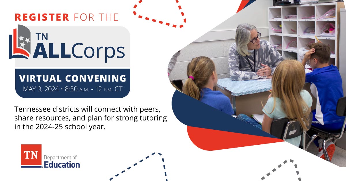 Join other TN districts & stakeholders at the 2024 Virtual Convening for Tutoring on May 9. It's a prime opportunity to connect with peers, share resources, and plan tutoring for the year ahead. Register now here: ow.ly/aeOL50RmxYz