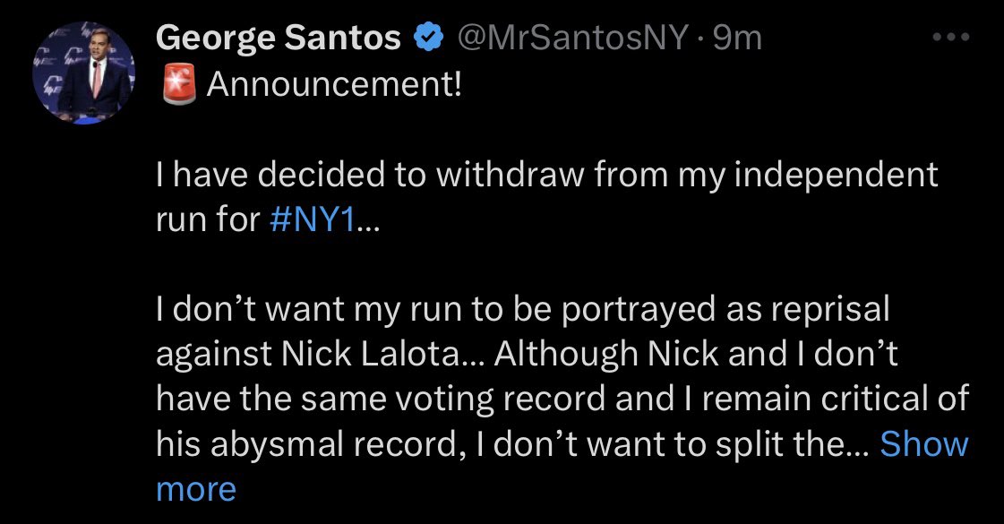 How is any of this real? George Santos quits his pretend campaign.