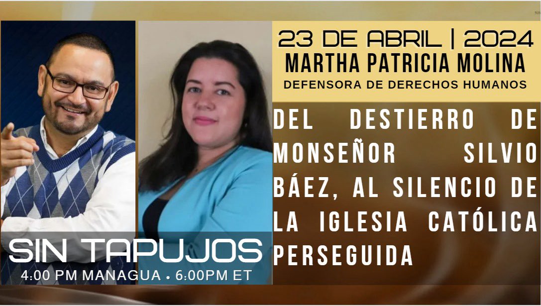 Esta tarde en el saborcito de estar informados, nos acompañará la doctora @mpatricia_m autora de la investigación “Nicaragua, una iglesia perseguida”.