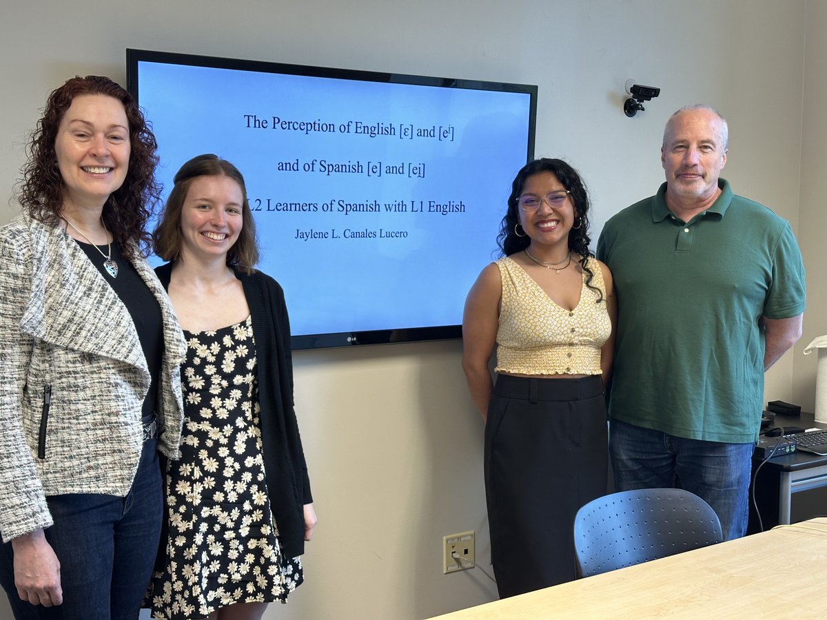 SPPO_OSU's tweet photo. Congrats to Undergrad Jaylene Canales who defended her Honors Thesis “The Perception of English [ɛ] and [ei̯] and of Spanish [e] and [ei̯]  by L2 Learners of Spanish with L1 English” under the direction of Dr. Holly Nibert and Dr. John Grinstead. Congratulations Jaylene!
#SPPO https://t.co/uh6LWfk5FO