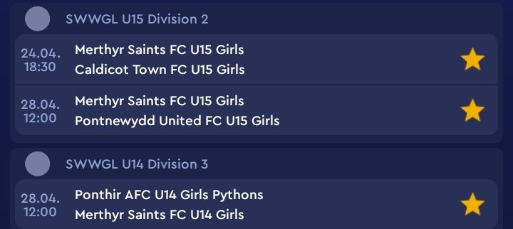 ⚽️⚽️ Merthyr Saints Girls ⚽️⚽️

Now that we're down to the tail-end of the season. There's a few mid week games to play over the next few weeks.

This mid week game is tomorrow evening at ICI Rifle Field at 6.30pm 💚

#MerthyrSaintsGirls
#MerthyrSaintsFC 
#HerGameToo
#UppaSaints