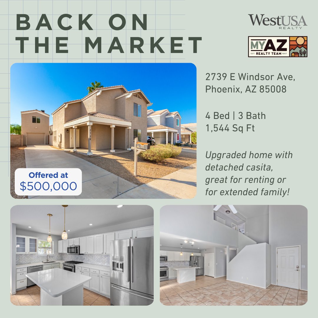 This home is #backonthemarket! Fully detached casita with a private entrance that is great for guests, extended family, or for renting out to offset mortgage payments.

phoenixhomesaz.com/homes-for-sale…

#homeforsale #realestate #homebuying #househunting #MyAzRealtyTeam #WestUSARealty