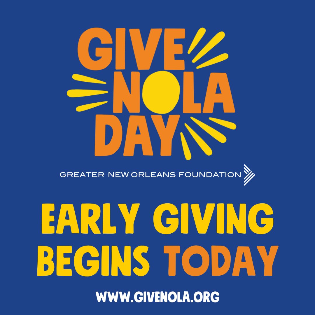 The time to give is now! Donate to your favorite nonprofits ahead of #GiveNOLADay now by visiting givenola.org. Don't have a nonprofit in mind? Visit our website and sort through the organizations by cause! You can give through #GiveNOLADay on May 7.