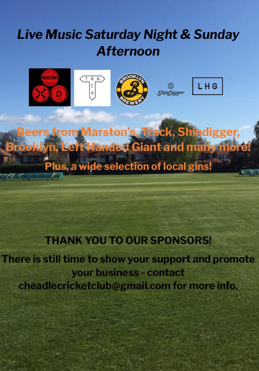 IT’S BACK

Plenty going on over the bank holiday weekend @cheadle_cc! 

Still looking for barrel sponsors! Get in touch 

Beers & Gins be announced over the next few weeks👀