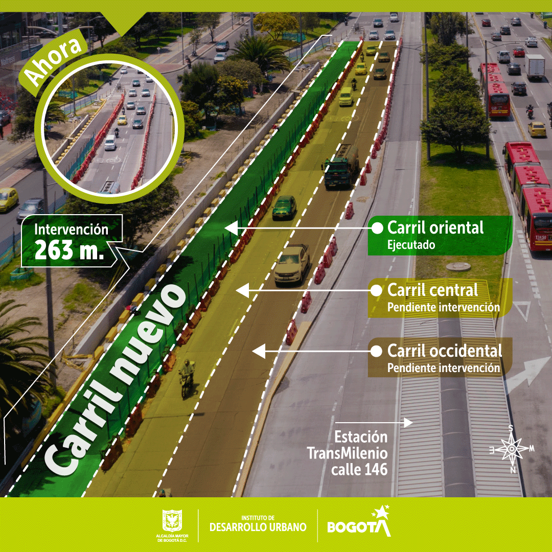 Si transitas por la autopista Norte recuerda que ya puedes disfrutar del carril central a la altura de la calle 146🛣️. Agradecemos la paciencia de la ciudadanía durante la ejecución de esta obra. Trabajamos para entregar a Bogotá el proyecto antes de lo previsto👷👷‍♀️.