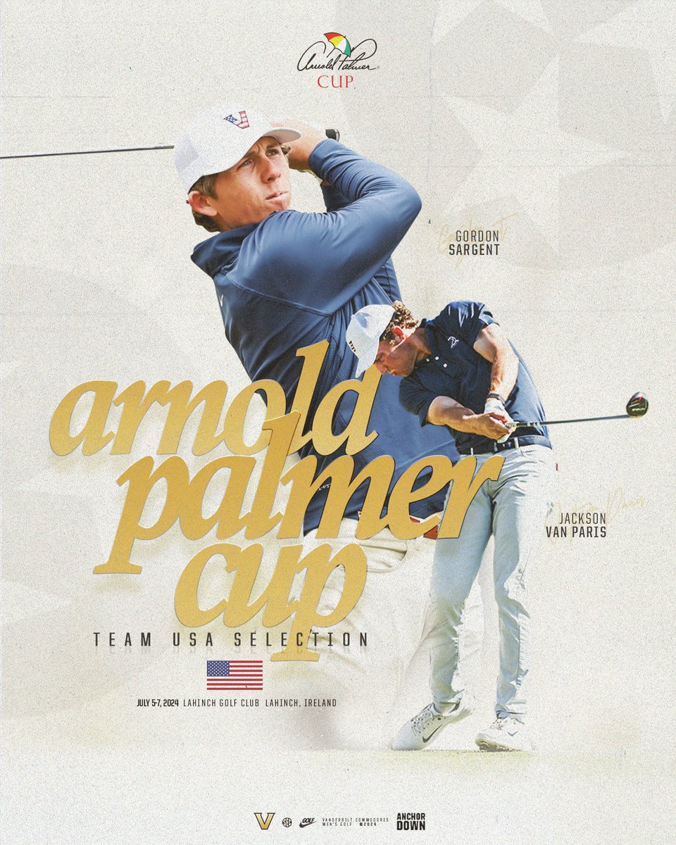 The Dores will be well represented at the 2024 @ArnoldPalmerCup Congrats to @GordonSargent5 & @JacksonVanParis on being selected to Team 🇺🇸 📰 | vucommodores.com/sargent-and-va… #AnchorDown