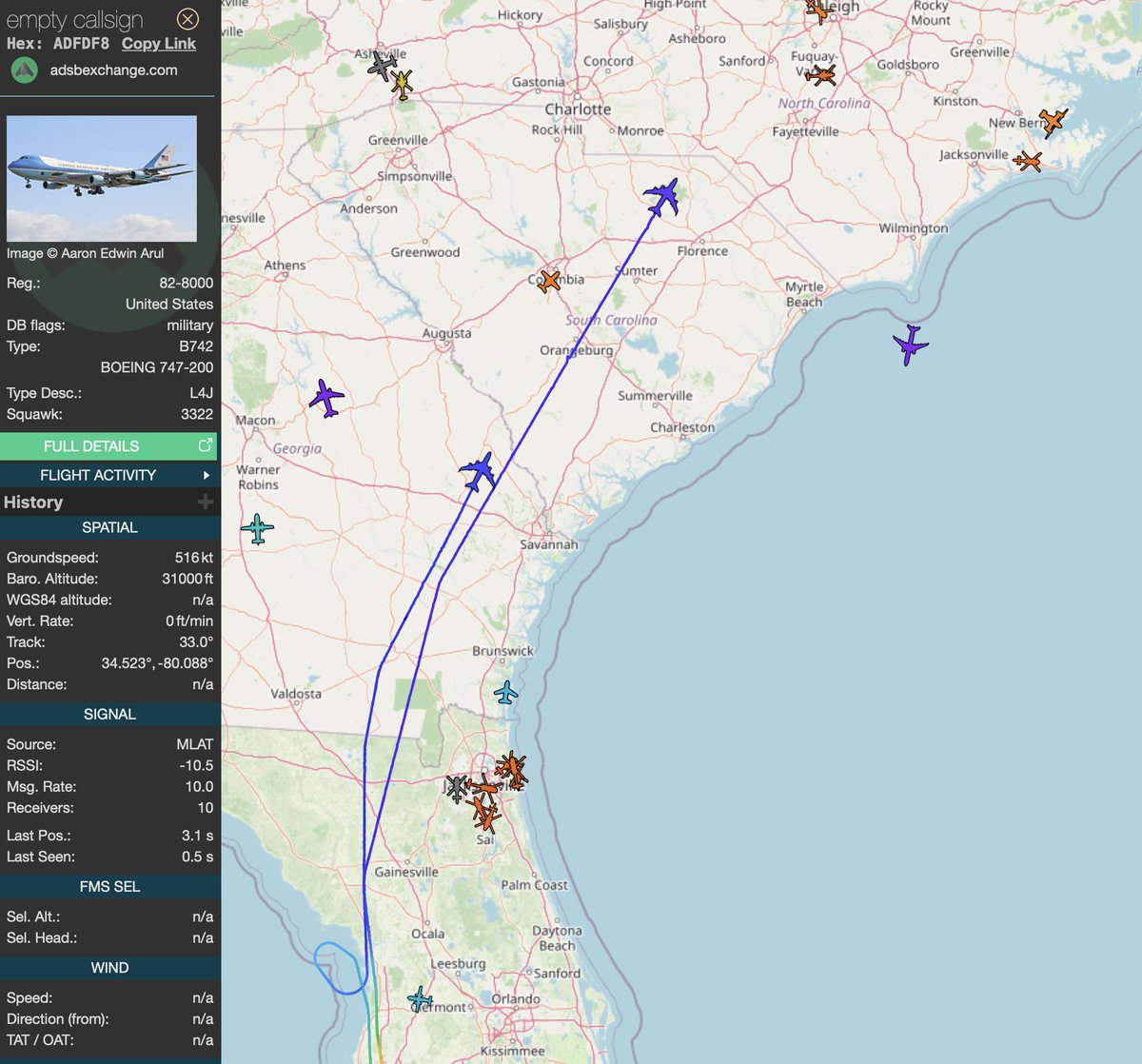 Air Force One is traveling with a decoy AF1 today. Both 747s went to Tampa (we haven't seen this in a few years as one or the other was in renovations).