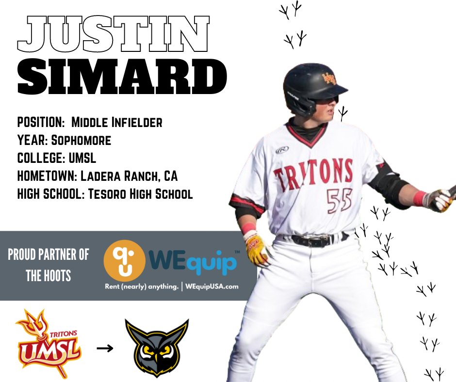 Hooty Hoo! We are back with another player signing! Welcome @UMSLBSB middle infielder @justinsimard12 to the Hoots Nest for the 2024 season! Read more: ofallonhoots.com/hoots-sign-mid… @WEquipUSA