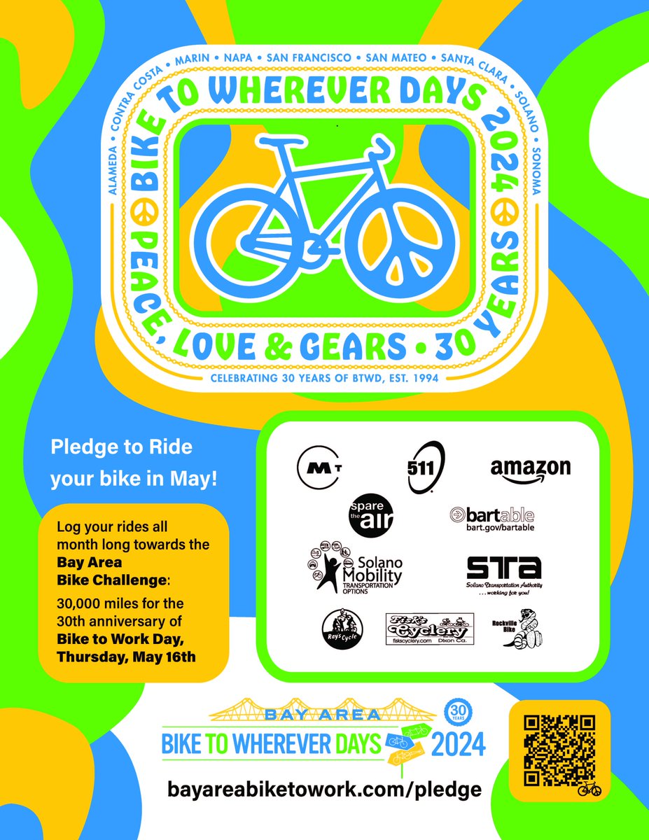 Are you ready!?

Bike to Wherever Days is just days away! May is full of fun cycling events for the community, opportunities to win prizes by entering challenges, and more!

Check out our Pledge to Ride & other events here: solanomobility.org/bike-to-wherev…

#bikesolano