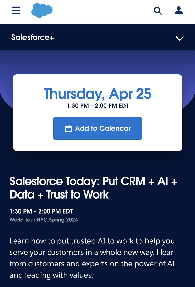 No matter how you're attending World Tour NYC on Thursday, I hope you're adding some interesting sessions to your agenda! 👀 In-person: reg.salesforce.com/flow/plus/wtny… Online: salesforce.com/plus/experienc…