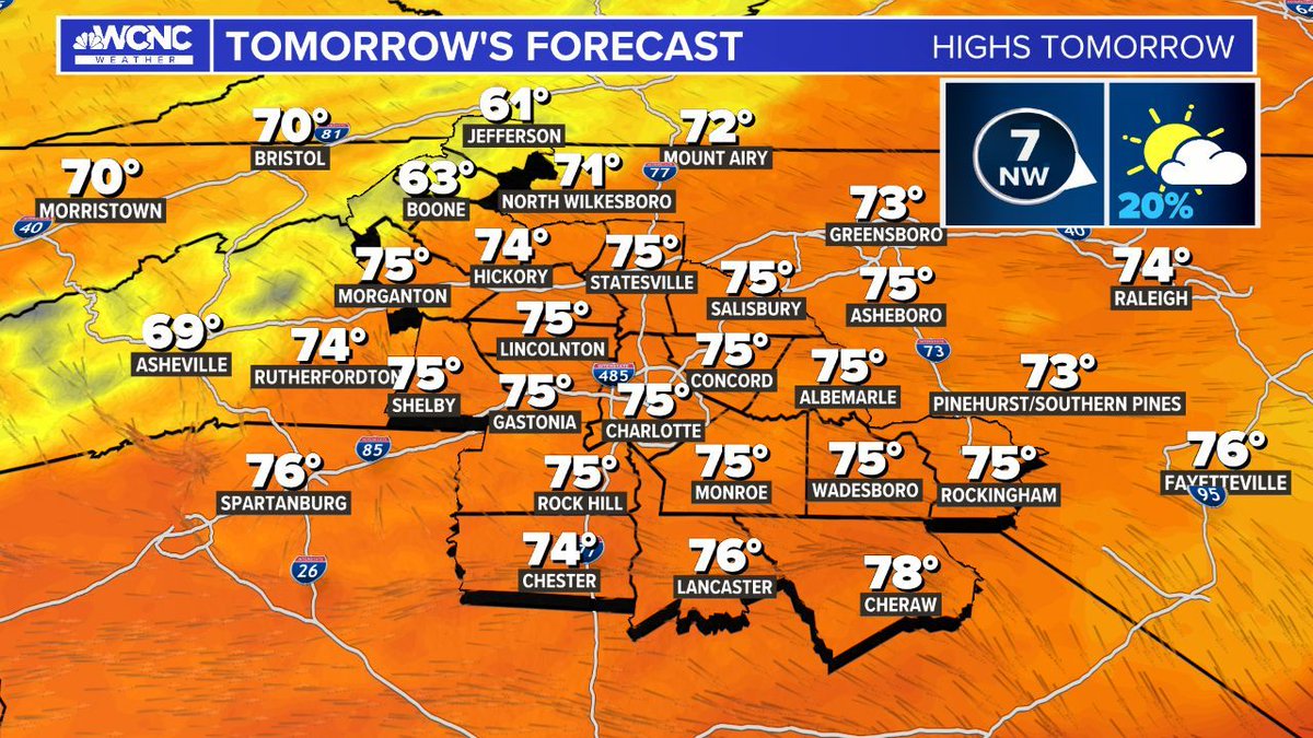 Here's a look at the Wednesday morning lows and then the afternoon highs. #cltwx #ncwx #scwx #wcnc