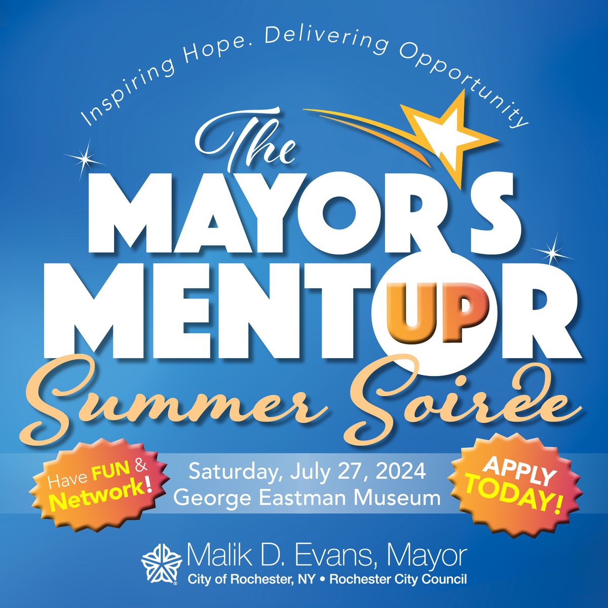 The Mayor's Mentor Up program, which connects community role models with city youth, has returned. This year kicks off with a Summer Soirée, bringing together mentors and mentees, alongside community agencies, and business leaders. For more info, visit CityofRochester.gov/MentorUP.