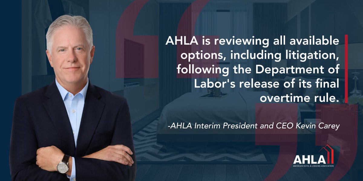 The Department of Labor's final overtime rule is part of a growing list of aggressive federal regulatory efforts that are making it even harder for hoteliers to operate their businesses in this challenging environment. Read more: ahla.com/news/ahla-dol-…