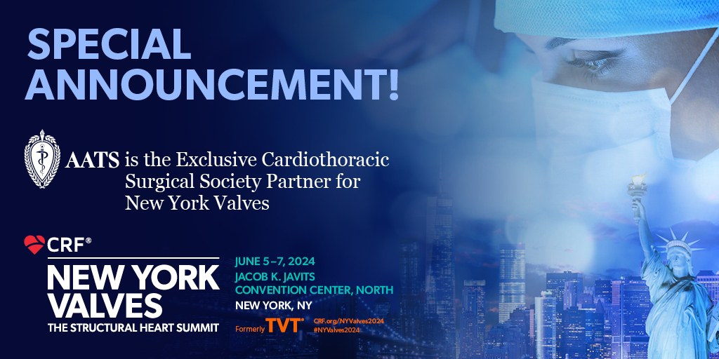 We're thrilled to announce our partnership with the American Association for Thoracic Surgery (AATS) as the exclusive cardiothoracic surgical society partner of #NYValves2024! @crfheart @triciarawh @jgranadacrf @pedro_cepas