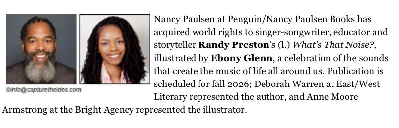 Congrats <a href="/randyprestonwr1/">randyprestonwrites</a> : WHAT’S THAT NOISE? to be illustrated by Ebony Glenn, <a href="/nancyrosep/">Nancy Paulsen</a> <a href="/penguinkids/">Penguin Kids</a> —as seen in <a href="/PWKidsBookshelf/">PWKidsBookshelf is now on Bluesky</a> ⭐️📚⭐️Fall 2026.