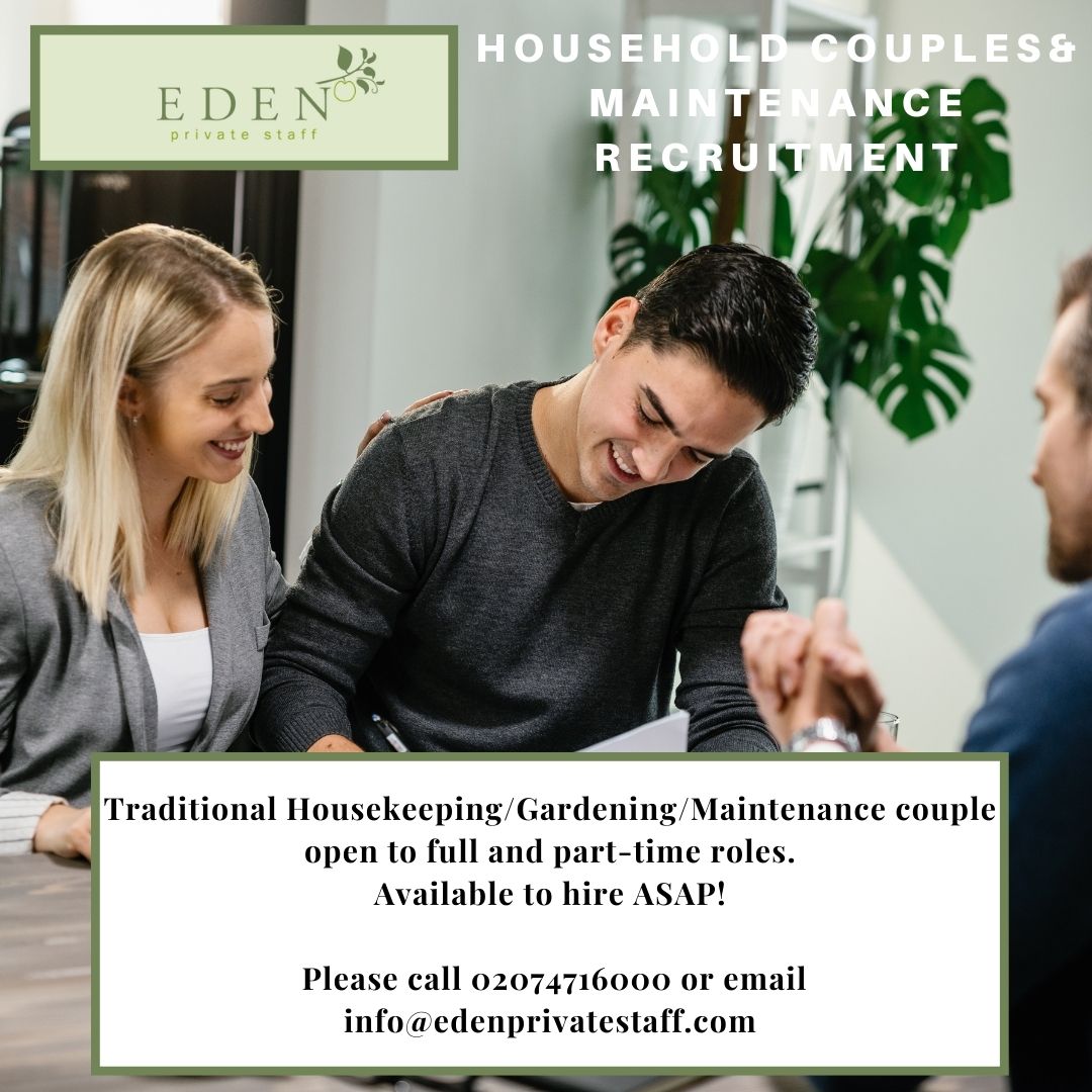 Traditional Domestic Couple available ASAP - Please call 02074716000 or email info@edenprivatestaff.com

edenprivatestaff.com/resume/domesti…
#domesticstaff #domesticcouples #householdcouples #privatestaff #familyoffices #caretakercouple #guardiancouple