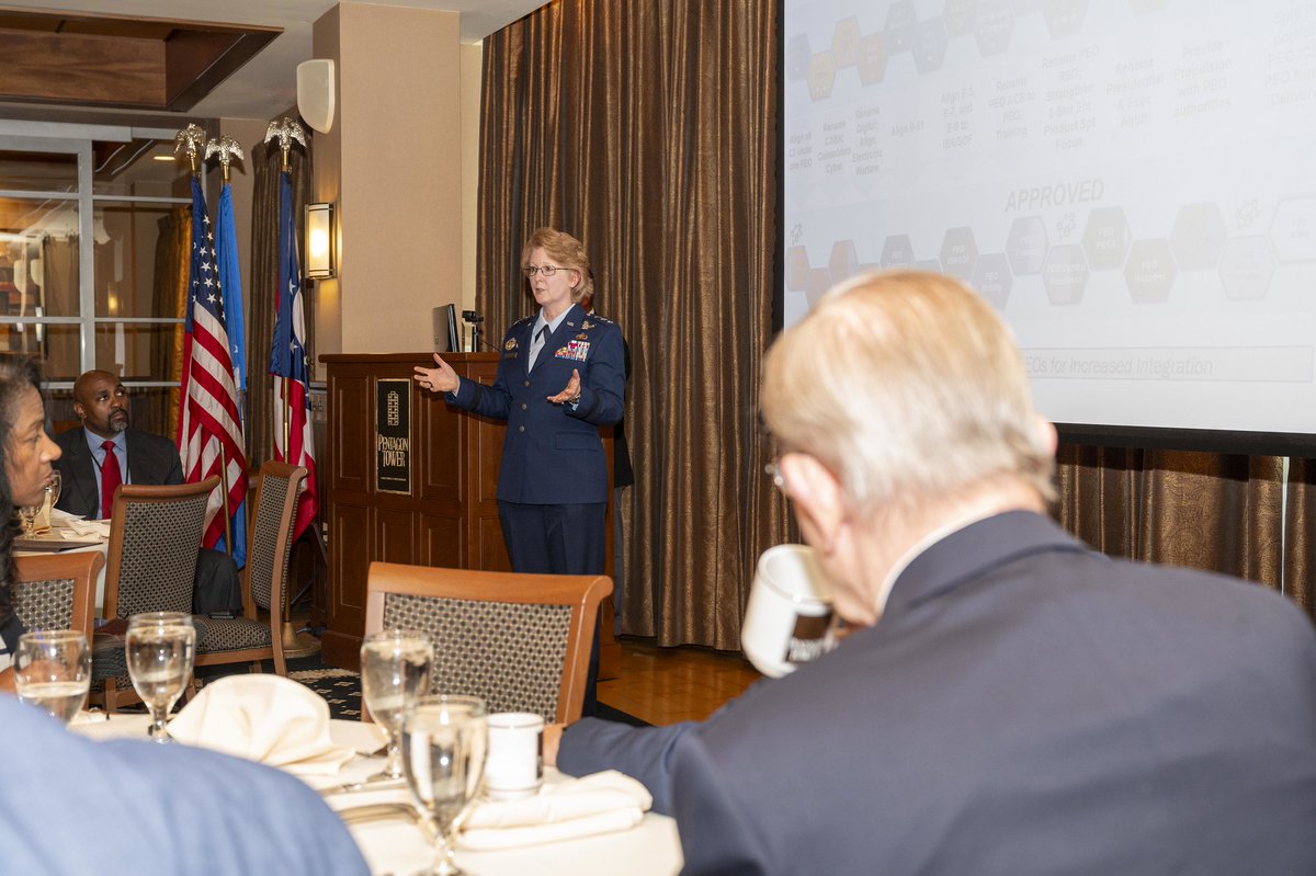 Lt. Gen. Donna Shipton, AFLCMC commander, briefed members of the National Defense Industrial Association during a luncheon in Beavercreek, Ohio, April 23, 2024. Shipton talked about the Great Power Competition and how it will likely impact #AFLCMC.