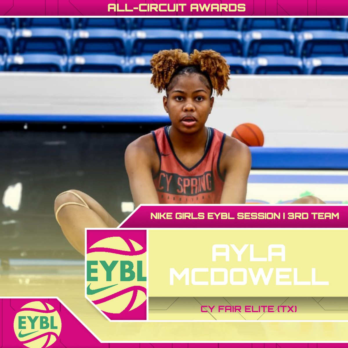 Nike EYBL Hampton | 3rd Team 🥉 Ayla McDowell | Cy Fair Elite (TX) Averages ➡️ 9.2 PPG, 5.6 RPG, 1.4 APG, 1.4 SPG All-Circuit Awards ⤵️ thecircuithoops.com/news_article/s…