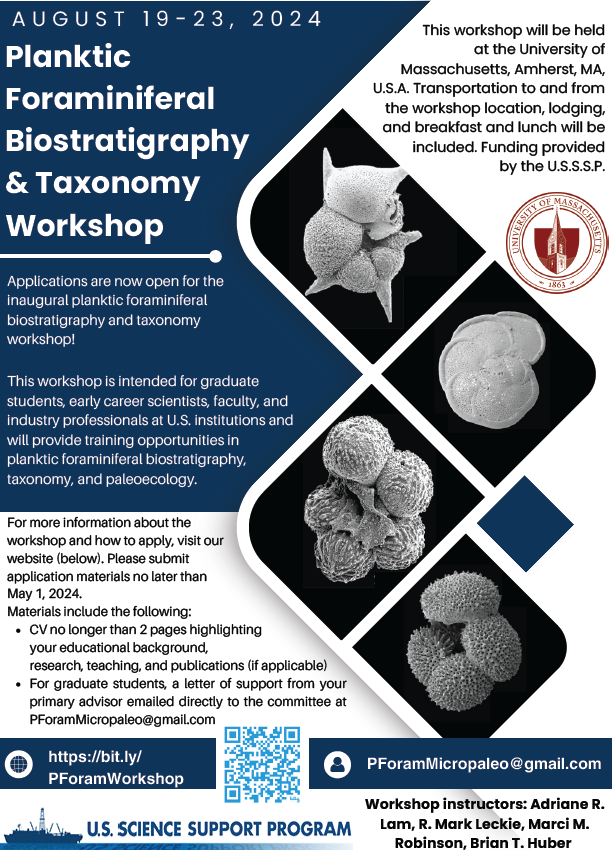 The deadline to apply to our 'Planktic Foraminiferal Biostratigraphy & Taxonomy' workshop is coming up soon on May 1! Please share and apply if interested!