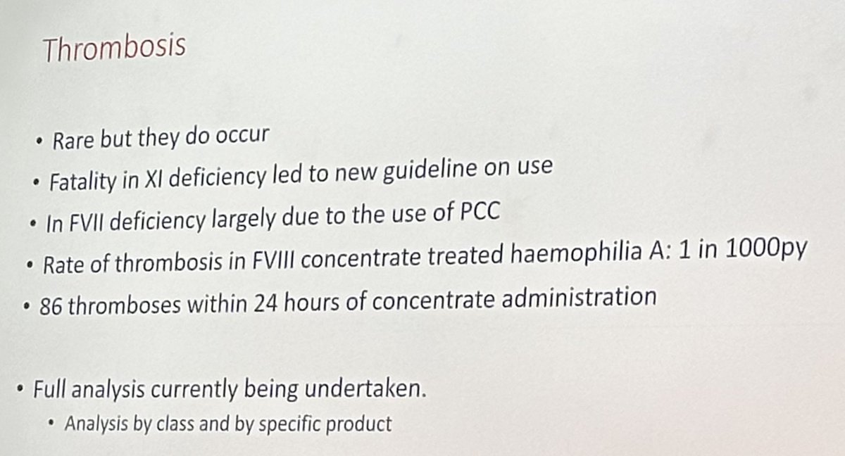 Nice presentations <a href="/wfhemophilia/">WFH</a> from <a href="/HermansCedric/">Cedric Hermans, MD, FRCP (Lon, Edin), PhD</a>  &amp; <a href="/ProfMakris/">Michael Makris</a> on present day safety issues (first 2 slides CH &amp;last 2 from MM &amp; EUHASS- awaiting upcoming details on type of clots eg catheter related, superficial etc and estimate of denominator