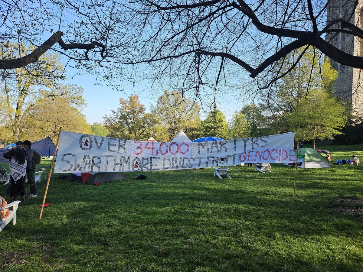 Swarthmore College in Pennsylvania has established a liberated zone encampment in solidarity with Palestinians in Gaza 🇵🇸