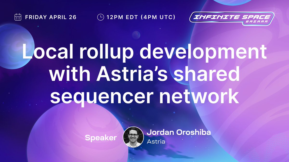 Deploy decentralized rollups easily. Join @joroshiba to learn local rollup development with @AstriaOrg’s shared sequencer network. Tune in today, 12pm EDT (4pm UTC) for the livestream. ⏰ youtu.be/Yn7mdgfyzQk