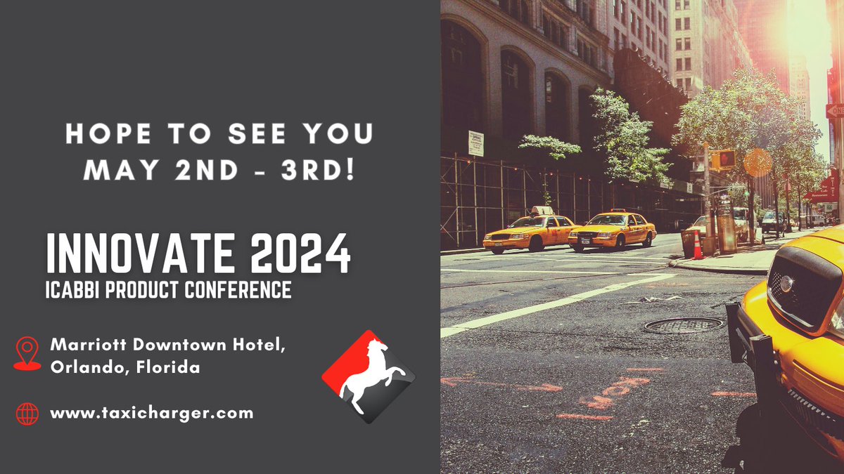 TaxiCharger's tweet photo. #TaxiCharger is excited to attend iCabbi’s Innovate 2024 Product Conference as an Official Sponsor! We can’t wait to see you there May 2nd and 3rd! 🐴🚕 https://t.co/vDnF0NkuQP