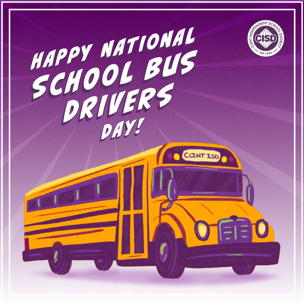 ClintISD's tweet photo. Cheers to our amazing school bus drivers on their special day! ๐
Your dedication to ensure our students safe journeys both in and out of El Paso is greatly appreciated.
Thank you for always going the extra mile!
#SchoolBusDriversDay
#WeAreClintISD https://t.co/UTN1X5dsF5