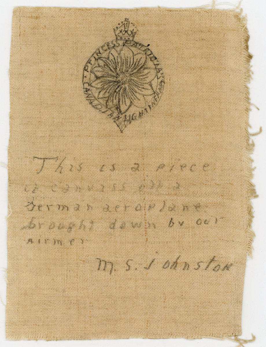 CanMilPostcards's tweet image. A piece of German airplane fabric, sent home by Mark St Clair Johnston, serving with the Princess Patricia's Canadian Light Infantry. A bank clerk from Winona, #Ontario, he was killed in action at #Passchendaele 17 November 1917. #PPCLI #WWI #FWW