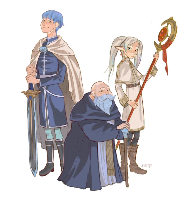 some #frieren fanart and a little tutorial on how i redesigned older himmel hehe. u can find more on my tiktok@ ke(.)ne(.)su (which i am gonna jump back on i just had an insane few months) 