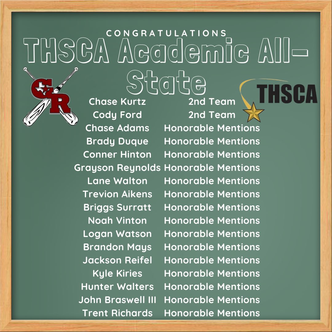 Congratulations to the seniors who made @THSCAcoaches #AcademicAllState! 

#WeAreGR #LonghornBSB