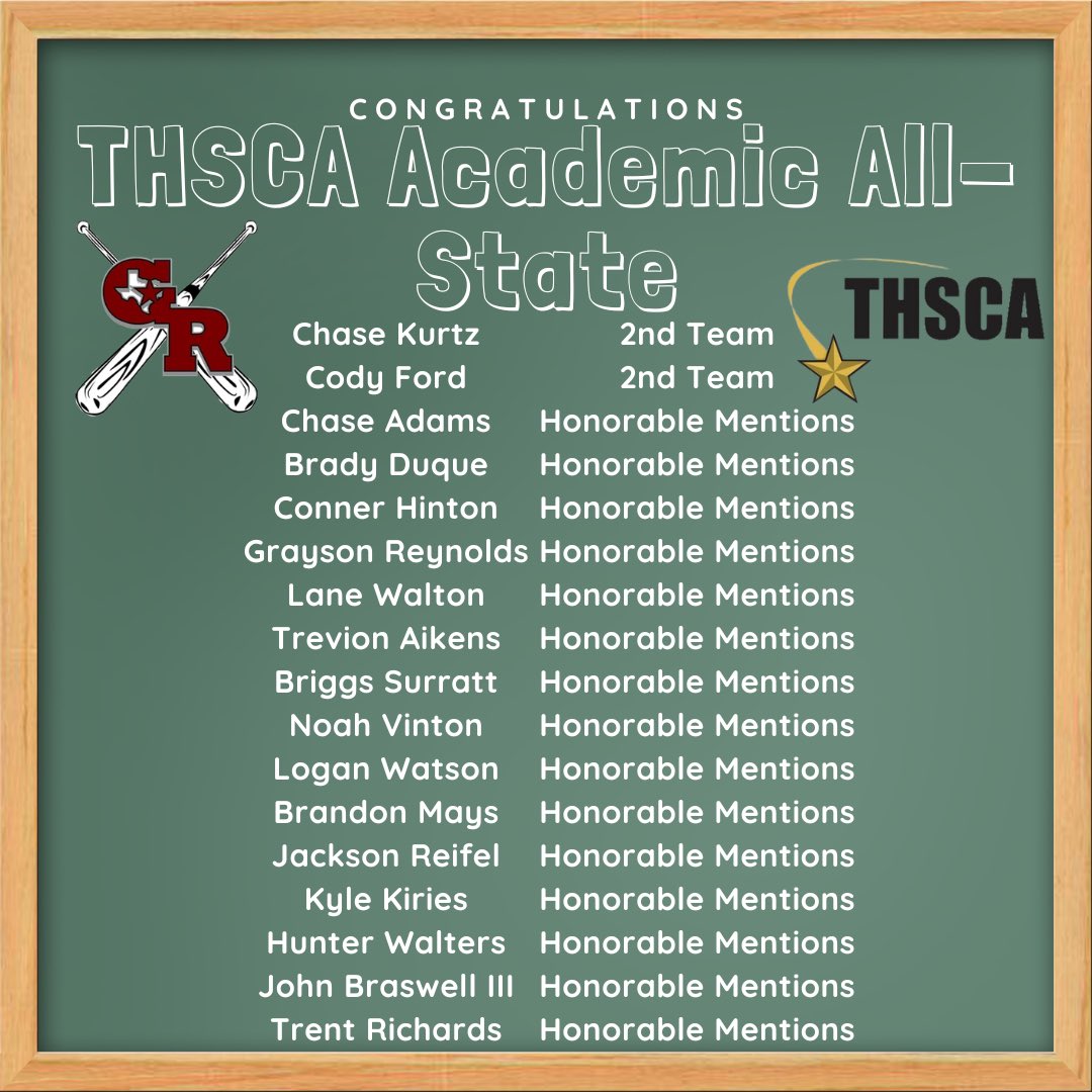 GRHSBaseball's tweet photo. Congratulations to the seniors who made @THSCAcoaches #AcademicAllState! 

#WeAreGR #LonghornBSB https://t.co/IXTaTb0cKo