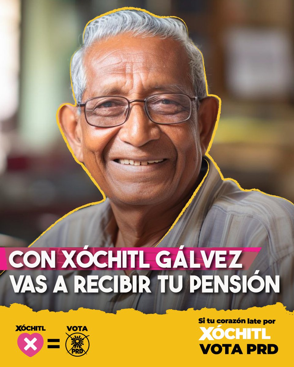 Hay personas que han trabajado sin parar por toda una vida. Con @XochitlGalvez vamos a recompensarles al recibir la pensión a los 60 años. ¡Un retiro digno está a la vuelta de la esquina! #VotaPRD
