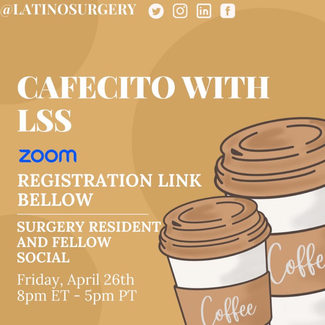 This week! 📢 Remember to register for our monthly #CafecitowithLSS ☕️ Remember to bring your own cafecito! 📅 April, 26th! Click the link below! partners.zoom.us/meeting/regist…