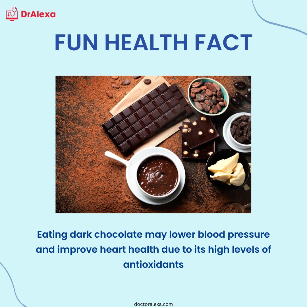 mydoctoralexa's tweet image. Did you know that taking dark chocolate can actually be good for your heart? 🍫🫐 

Studies have shown that the high levels of antioxidants in dark chocolate can help lower blood pressure and improve heart health ❤️ 

#FunHealthFact #HeartHealth #DarkChocolateDelight