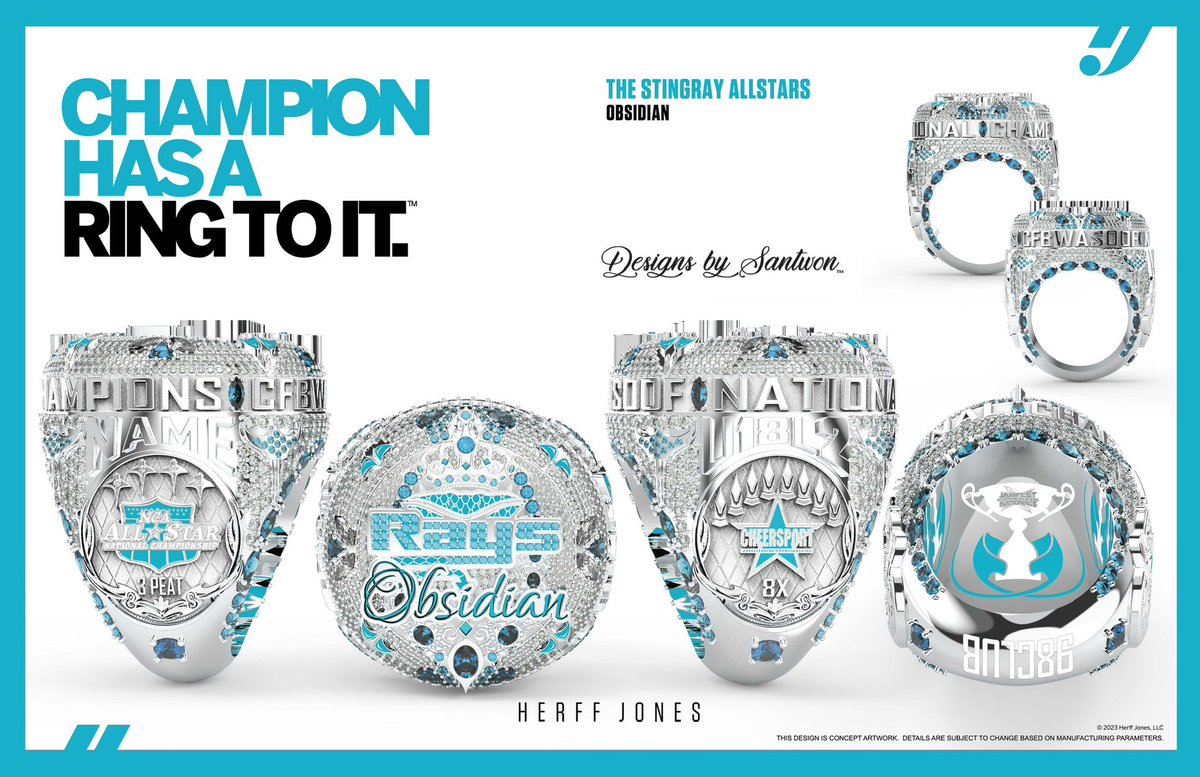 Only the gRAYtest can run the deep🌊

CONGRATS to @stingrayforsyth @Obsidian_Rays , 2024 3PEAT-4X NCA National Champs, 3PEAT-8X CheerSport National Champs, & 2024 JamFest Supernationals Champs! 
#DBSchamprings #designsbysantwon #herffjones #evolvechamprings #nationalchampions