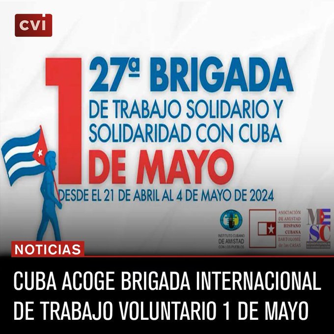 Más de 250 miembros de todos los continentes integran la XVII Brigada Internacional de Trabajo Voluntario y Solidaridad con Cuba 1 de Mayo, que acoge hoy el Instituto Cubano de Amistad con los Pueblos #BrigadaDeSolidaridadConCuba 🌎🤝🏼🇨🇺