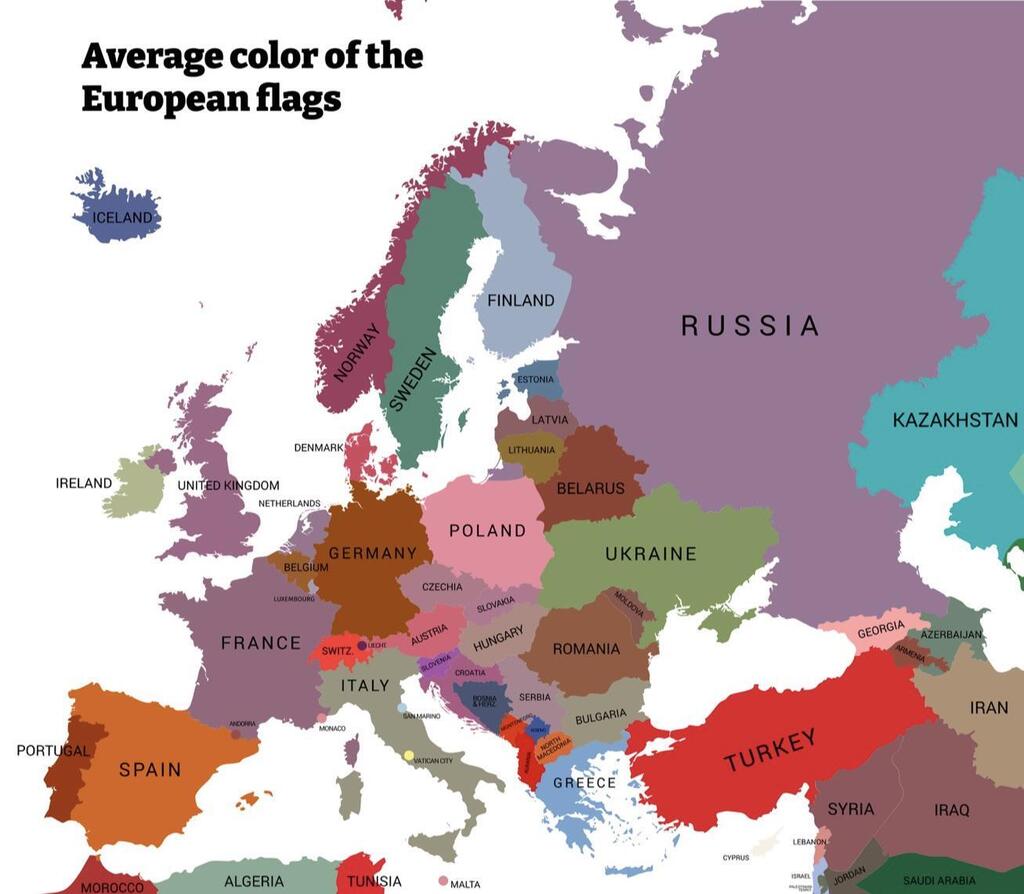 Average color of European flags Source: ift.tt/3gjZnlh #maps
