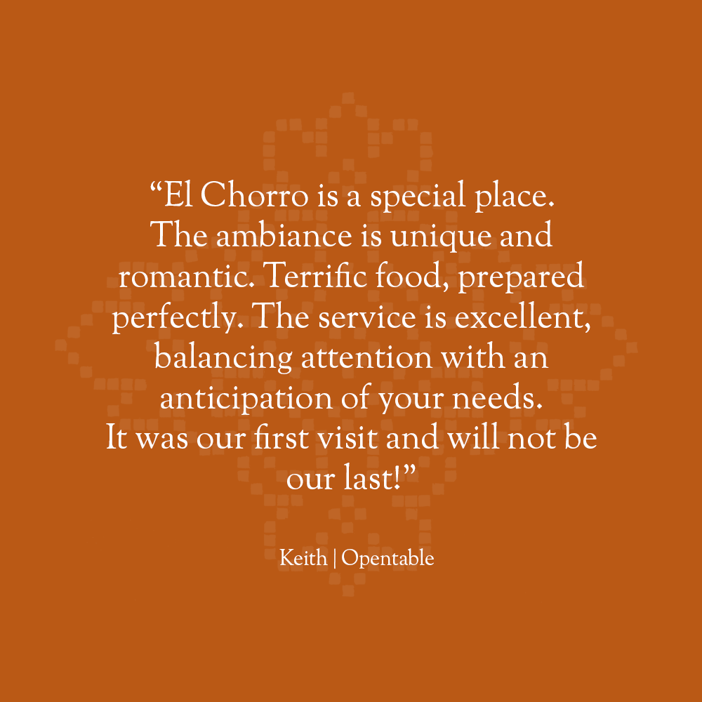 ElChorroAZ's tweet photo. "El Chorro is a special place. The ambiance is unique and romantic. Terrific food, prepared perfectly. The service is excellent, balancing attention with an anticipation of your needs. It was our first visit and will not be our last!" - Keith, Opentable https://t.co/ZL4JTv6sBn
