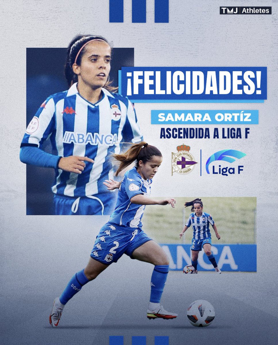 tmjwf's tweet photo. 𝗖𝗼𝗻 𝗱𝗲𝘀𝘁𝗶𝗻𝗼 @LigaF_oficial 🤩

Felicitamos a nuestra #TMJAthlete @samaraortizz14 y el @RCDeportivoFem por el ascenso a la Primera División 🇪🇸 👏🏻👏🏻 https://t.co/jUCZCpU0Xd
