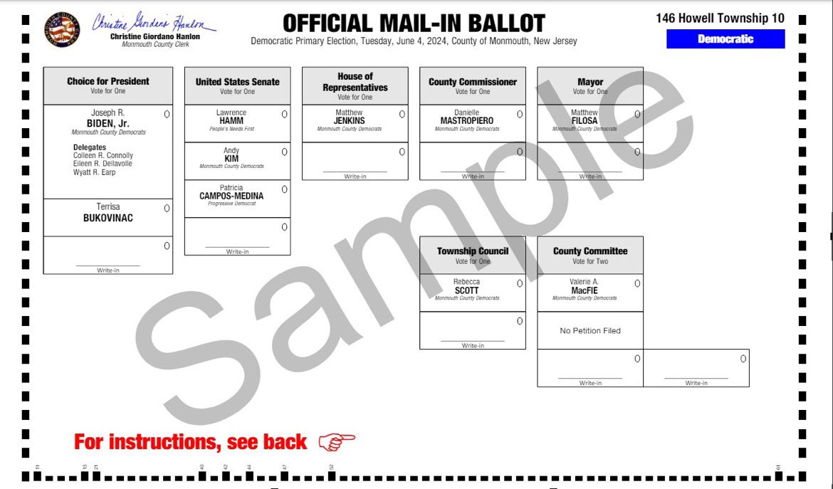 This is a sample ballot from Howell, NJ. This is the ballot so many advocates fought for in New Jersey over the years. This is the kind of ballot you’ll see across all counties in NJ’s Democratic primary this election. Share your sample ballot. Share your victory!