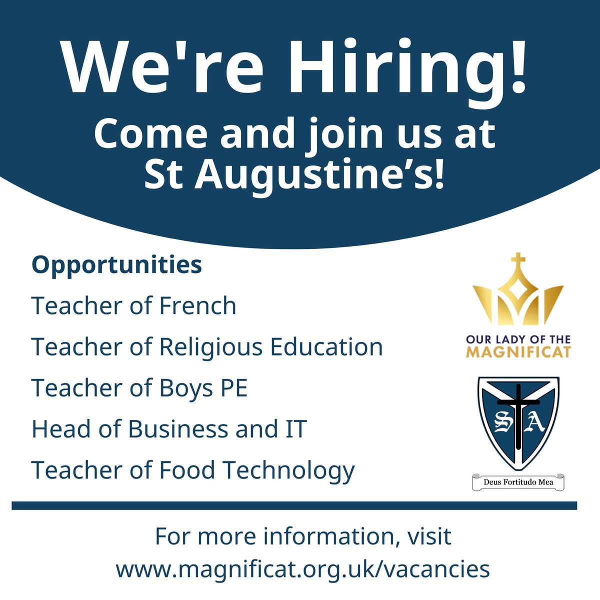 We’re hiring <a href="/SaintsAugustine/">St Augustine’s Catholic High School</a>!